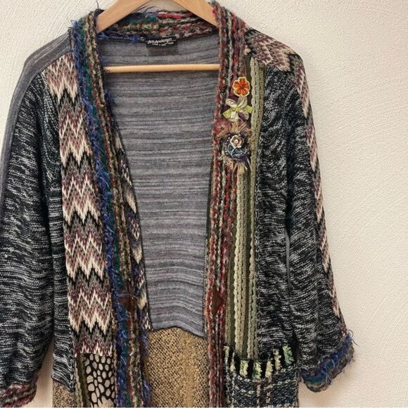 Vintage Lee Andersen Knit Multi Print Long Cardigan Made In USA Sz XXS - Picture 2 of 7